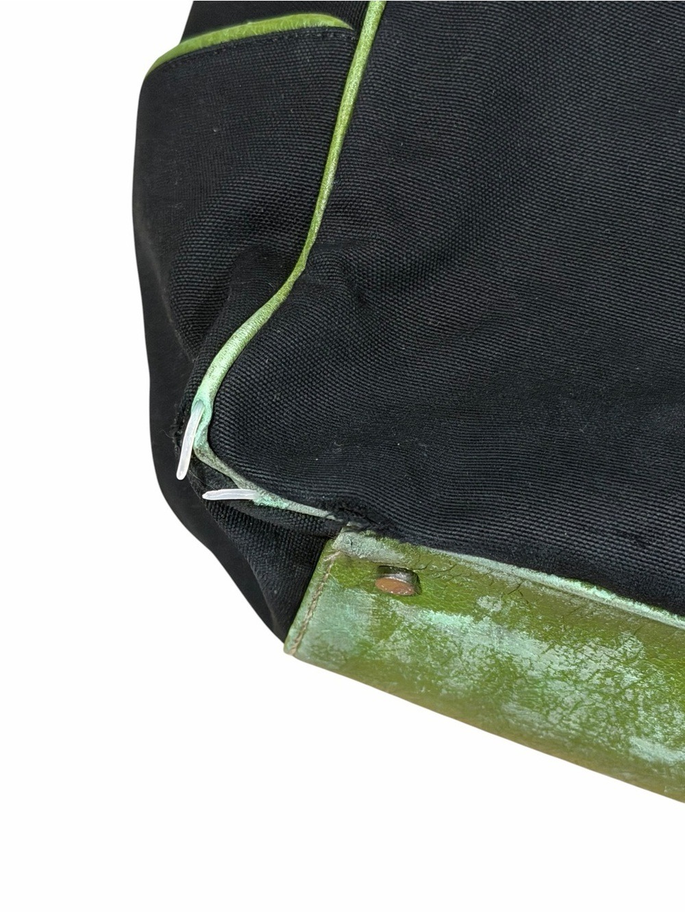 Kate Spade New York Canvas Tote Bag Navy Green Leather Trim - Picture 10 of 15
